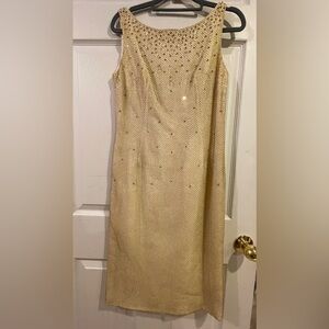 Vintage Franklin Simon gold beaded and mesh cocktail or wedding dress, 10